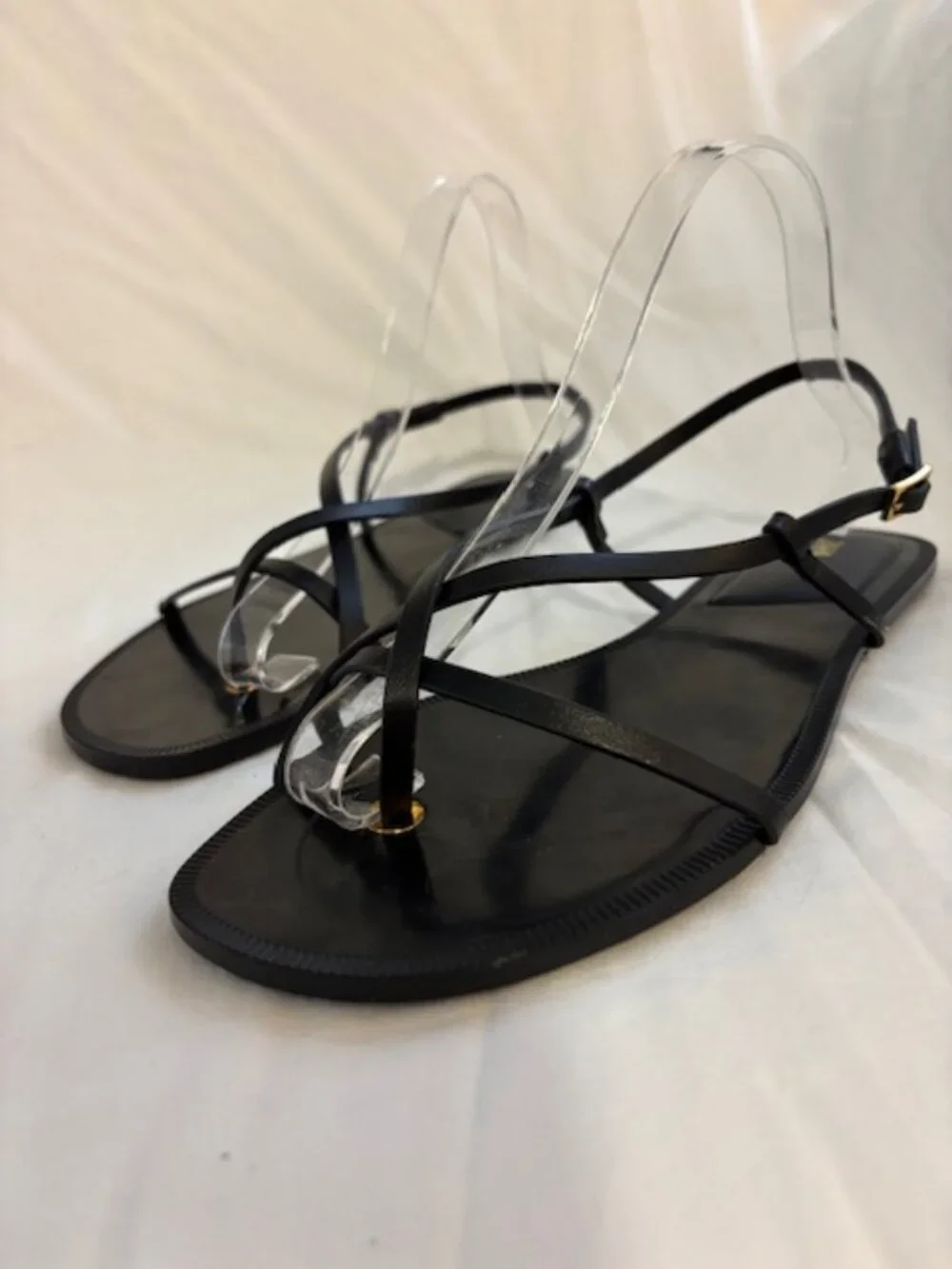 Zara Black Flat Strappy Leather Sandals Women's Size 40 (U.S. 9) - Picture 3 of 7